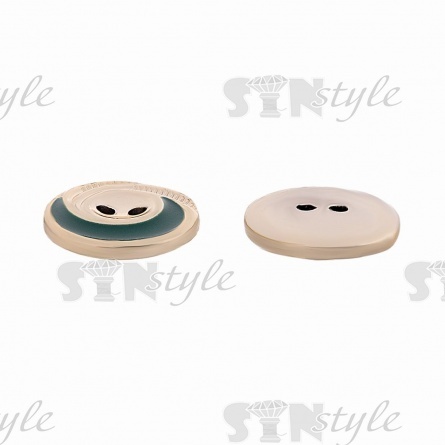 Пуговица пластиковая на два прокола, золотая с зеленым, 28L фото 3