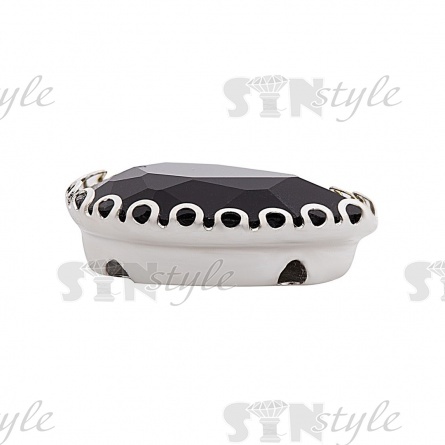 Стразы пришивные, стеклянные в оправе, форма капля, цвет серебро+черный, размер 13х18 мм фото 2