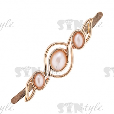 Брошь металлическая, крепление усики, цвет золото+белые бусины, размер 44х13 мм фото 1