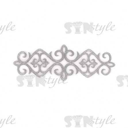 Термоаппликация орнамент, цвет серебро, размер 185х70 мм фото 1