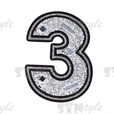 Термоаппликация "Цифра 3" со стразами, размер 60х80 мм фото 1