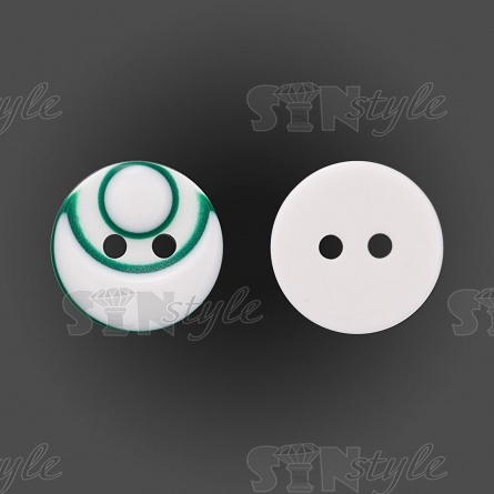 Пуговица пластиковая на два прокола, размер 20L, цвет белый/зеленый фото 1