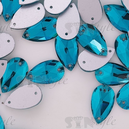 Стразы пришивные стеклянные Капля, цвет (темно-бирюзовый) №38, размер 11*18 мм фото 2