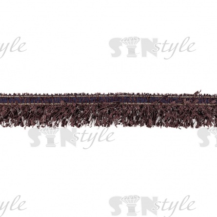 Декоративная тесьма букле с бахромой, отделана золотым люрексом, цвет кофейный, ширина 35 мм, намотка 45 ярдов фото 2