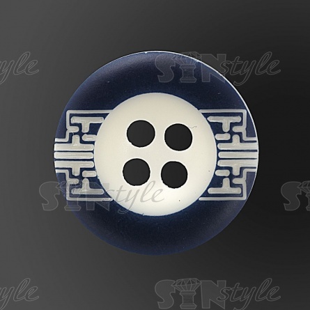 Пуговица пластиковая на четыре прокола, размер 24L, цвет белый с темно-синим фото 2