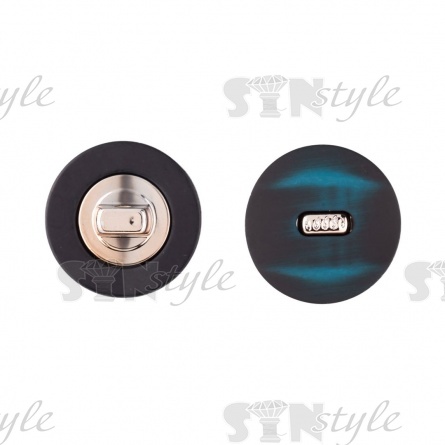 Пуговица пластиковая на ножке, черная с бирюзовым, 28L фото 1