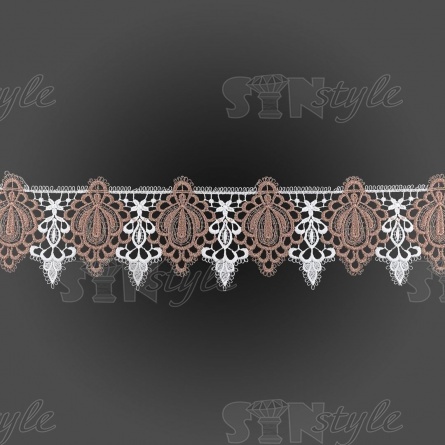 Кружево вязаное ажурное, цвет белый и грязно-розовый, намотка 15 ярдов, ширина 110 мм фото 2