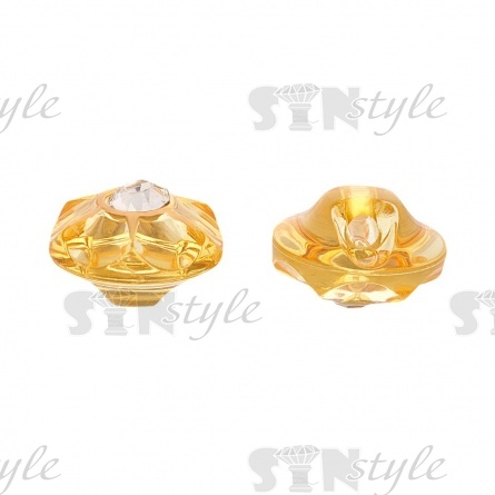 Пуговица пластиковая на ножке, круглая, желтая прозрачная с белой стразой в центре, 20L фото 2