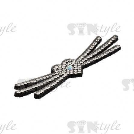 Аппликация "Усики" из страз, на фетровой основе, размер 85 мм х16 мм, цвет черный+белые и радужные стразы фото 2