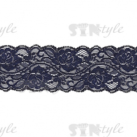 Кружево эластичное, ширина 60 мм, цвет темно-синий, намотка 15 ярдов фото 2