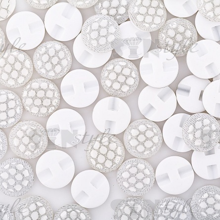 Пуговица пластиковая на полуножке, размер 24L, белая с блестками фото 3
