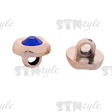 Пуговица пластиковая на ножке, круглая, золотая основа с синей стразой в центре, 18 L фото 3