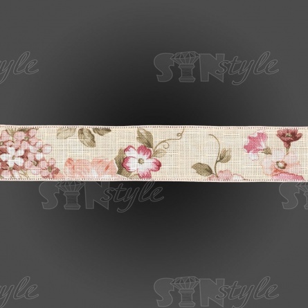 Декоративная лента с цветочным принтом, цвет бежевый, ширина 40 мм, намотка 20 ярдов фото 2