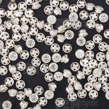 Стразы пришивные стеклянные в оправе, форма круг, цвет серебро+белый прозрачный, диаметр 7 мм фото 1
