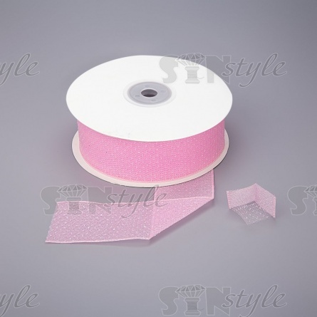 Декоративная лента капроновая двухслойная, ширина 40 мм, намотка 25 ярдов, цвет розовый фото 1