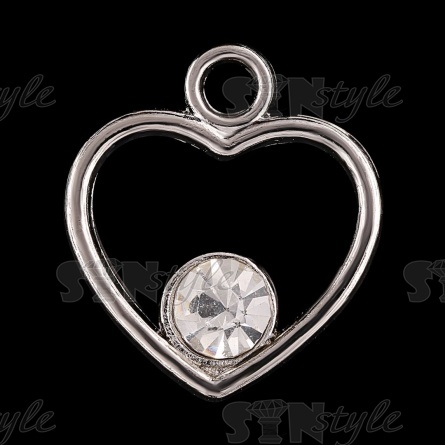 Подвеска металлическая "Сердечко", цвет серебро+белый страз, размер 15 мм х 17 мм фото 2