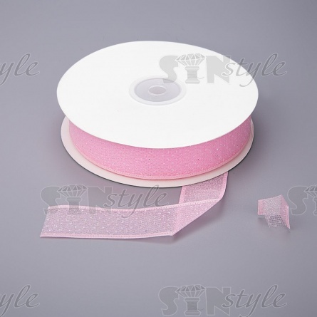 Декоративная двухслойная капроновая лента, ширина 25 мм, намотка 25 ярдов, цвет розовый фото 1
