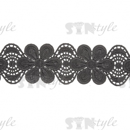 Кружево ажурное, нежная цветочная гирлянда с резными крами, ширина 55 мм, цвет черный, намотка 15 ярдов  фото 1