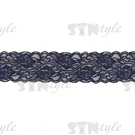 Кружево эластичное, ширина 60 мм, цвет темно-синий, намотка 15 ярдов фото 1