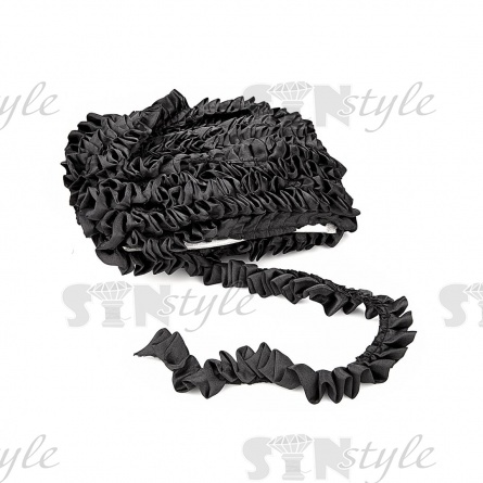 Декоративная тесьма-рюш отделочная, цвет черный, ширина 25 мм, намотка 15 ярдов фото 1