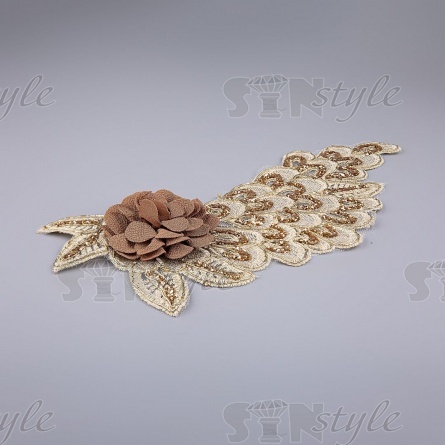 Аппликация кружевная пришивная, размер 120х320 мм, цвет золотой фото 2