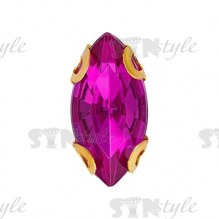 Стразы пришивные акриловые в цапах, форма лодочка, цвет золото+фуксия, размер 5х10 мм, 200 шт/уп. фото 1