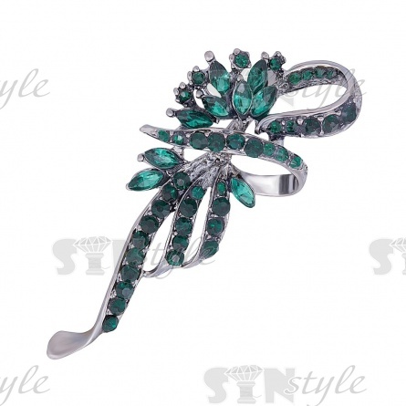 Брошь металлическая со стразами, застежка булавка, размер 25х63 мм, (A9) фото 1