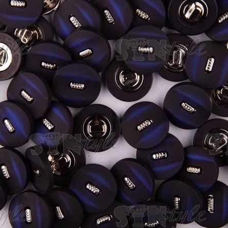 Пуговица пластиковая на ножке, черная с синим, 28L фото 3