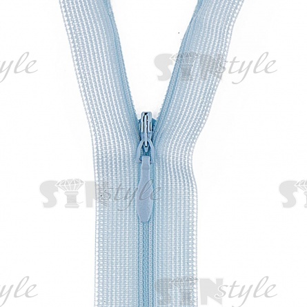 Молния спираль, тип 3, потайная, неразъемная, основа капрон, длина 50 см, цвет 901 (светло-голубой), бегунок цвета основы фото 2