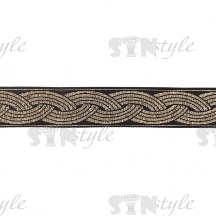 Жаккардовая лента, ширина 33 мм, намотка 10 м, цвет черный+золотой фото 1