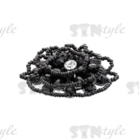 Аппликация с элементами из бисера, цвет черный+белая страза, диаметр 55 мм фото 2