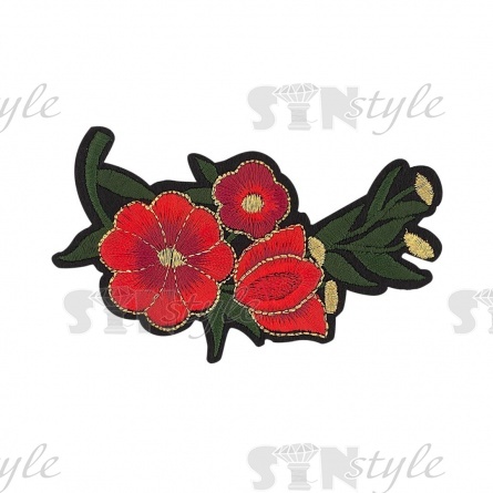 Термоаппликация "Цветок", размер 65х100 мм, цвет красный+зеленый фото 1