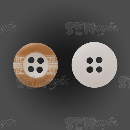 Пуговица пластиковая на четыре прокола, размер 24L, цвет белый с бежевым фото 1