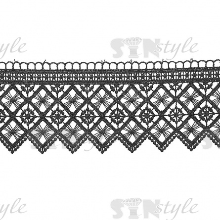 Кружево ажурное. тонкая красивая гирлянда с геометрическим узором и резным краем, ширина 83 мм цвет черный, намотка 15 ярдов,  фото 2