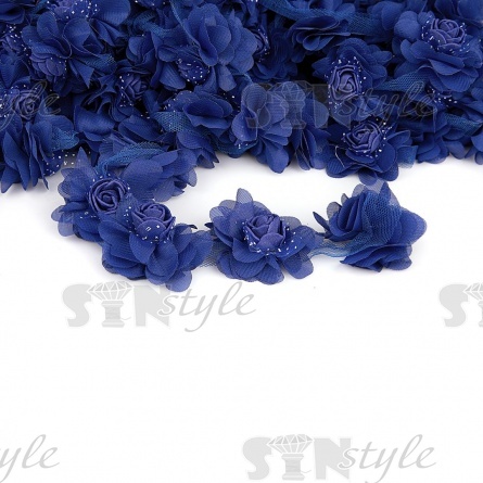 Кружево "Цветочки" на капроновой ленте, нежная цветочная гирлянда из объемнх цветов, ширина 60 мм, цвет электрик (110), намотка 10 ярдов фото 1