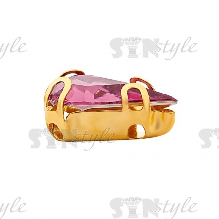 Стразы пришивные акриловые в цапах, форма капля, цвет золото+грязно-розовый, размер 6х10мм, 200 шт/уп. фото 2