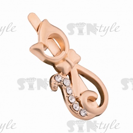 Брошь металлическая, крепление "усики", размер 12 мм х 25 мм, цвет золото+белые стразы фото 2