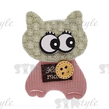 Аппликация 3D "Котик", цвет мята+грязно-розовый, размер 50х35 мм фото 1