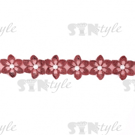 Цветочки из капроновой ленты, размер 30 мм, намотка 20 ярдов, цвет бордовый фото 2