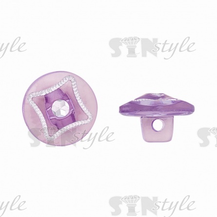 Пуговица пластиковая на ножке, круглая, фиолетовая прозрачная с белой стразой в центре, 20L фото 1