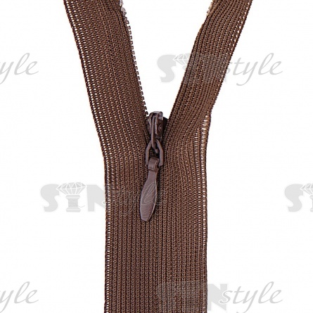 Молния спираль, тип 3, потайная, неразъемная, основа капрон, длина 50 см, цвет 394 (темный хаки), бегунок цвета основы фото 2