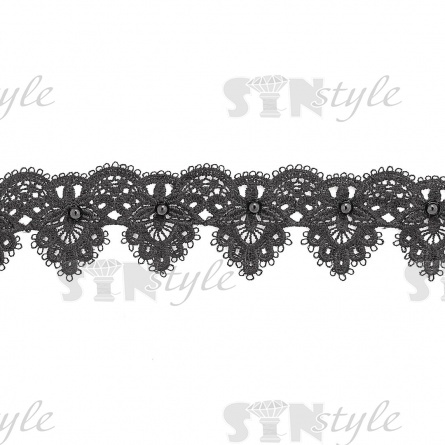 Кружево ажурное с бусинами, ширина 60 мм, намотка 15 ярдов, цвет черный  фото 1