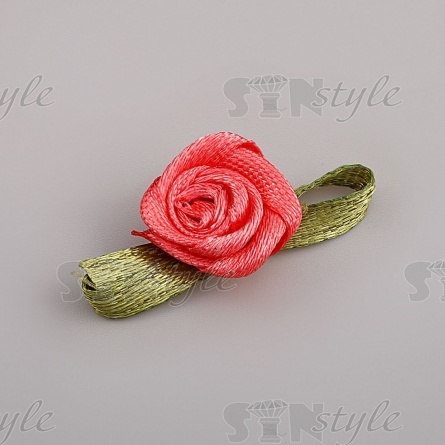 Цветочек из атласной ленты, коралл, размер 15 мм фото 2