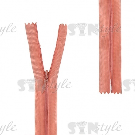 Молния спираль, тип 3, потайная, неразъемная, основа капрон, длина 50 см, цвет 806 (персиковый), бегунок цвета основы фото 1