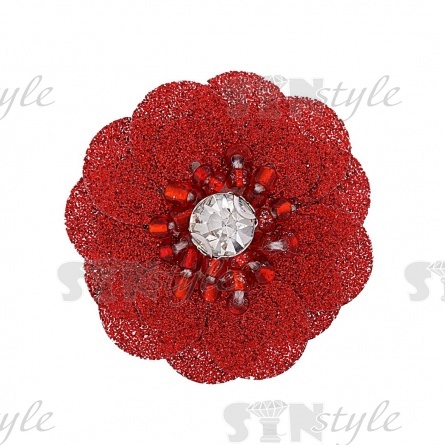 Аппликация с элементами из бисера, цвет красный+белая страза, диаметр 30 мм фото 1