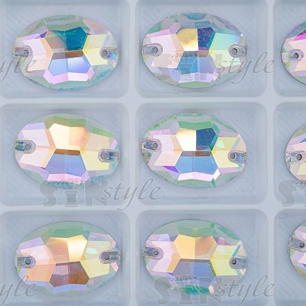 Стразы пришивные стеклянные Овал, цвет белый прозрачный радужный, размер 17*25 мм фото 2