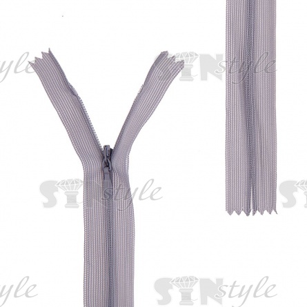 Молния спираль, тип 3, потайная, неразъемная, основа капрон, длина 50 см, цвет 361 (светло-серый), бегунок цвета основы фото 1