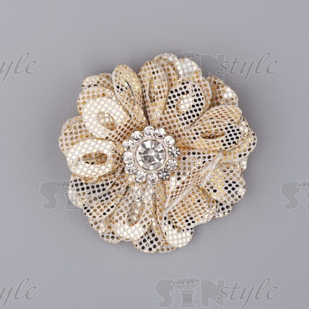Цветочки декоративные со стразами, цвет бежевый, диаметр 30 мм фото 1