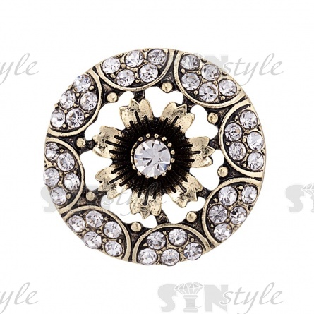 Пуговица металлическая на ножке, размер 38L, цвет бронзовый+белые стразы фото 1