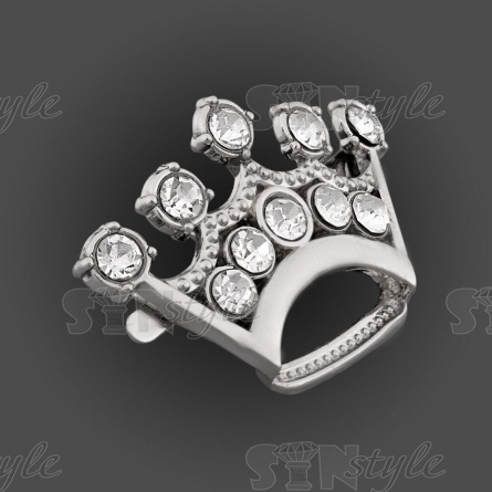 Брошь металлическая, крепление усики, цвет серебро+белые стразы, размер 35 мм х 25 мм фото 2